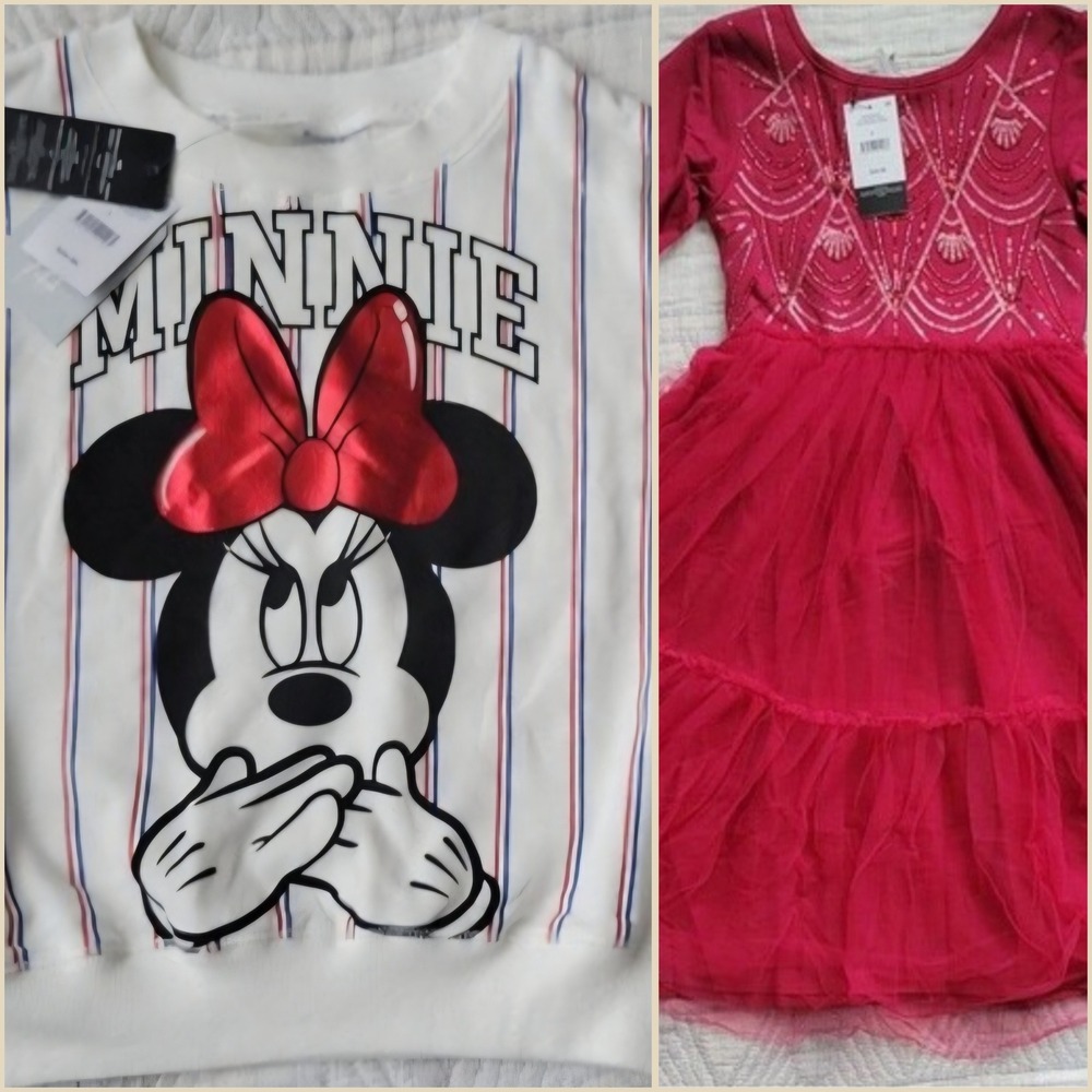 Cotton On Kids Bundle Girls 7 Minnie Mouse Sweatshirt Sequin Tulle Dress NWT